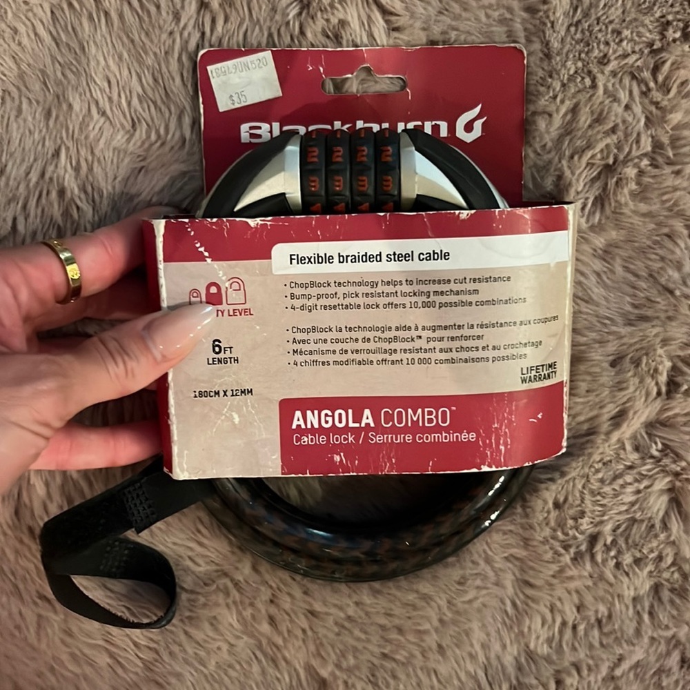 Blackburn Angola Combo Cable Lock 6ft length 180cm x 12mm Flexible Braided Steel